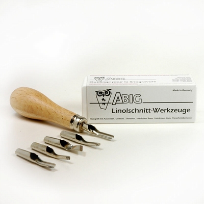 Abig Snijset voor linoleum, houder met 5 verschillende mesjes Abig