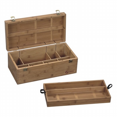 Merkloos Opbergdoos bamboe 41x20x15 cm met tray