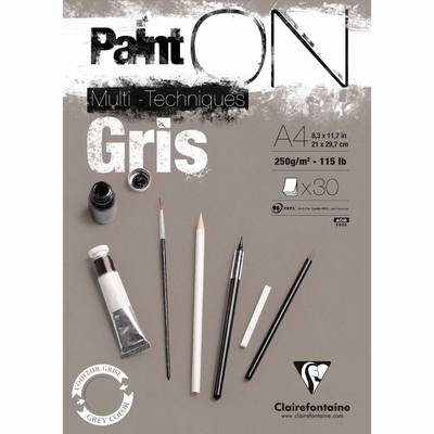Clairefontaine Paint On gris A4 250grs. 30vel