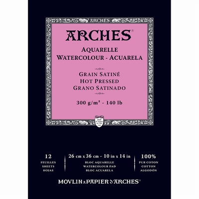 Arches Arches aquarelblok 300grs hot pressed 26X36 12vel